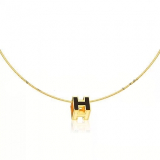 Hermes Cage d'H Necklace Black in Lacquer Yellow Gold